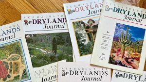 Permaculture Drylands Journals spread out on the floor.